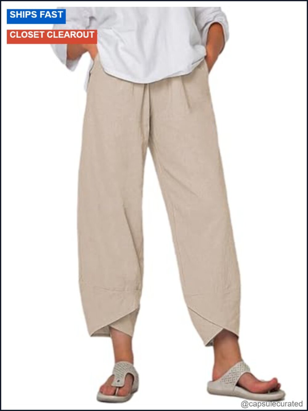 Women's Capri Pants Casual Summer Cotton Linen Cropped Tulip Pants Lounge Pants